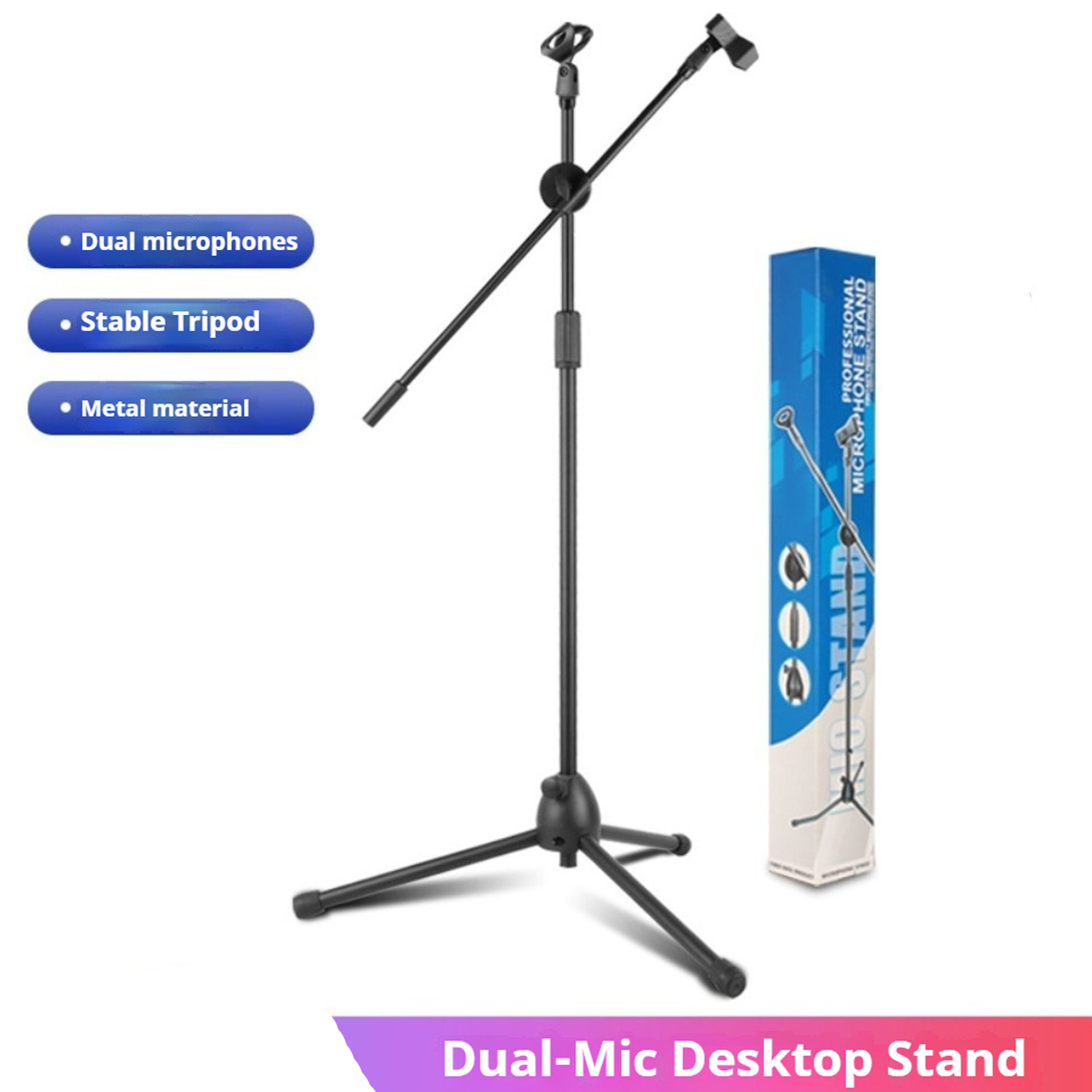 Shure Mic Sm58 - حامل ميكروفون أرضي بتصميم ذراع مزدوج: