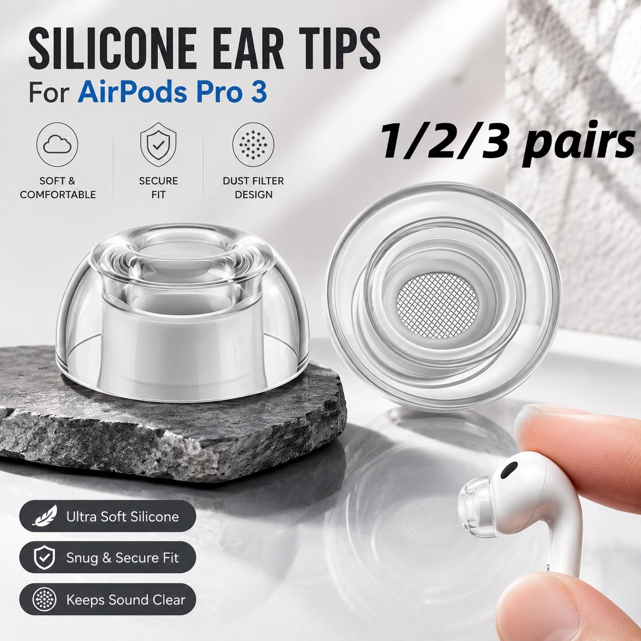 Silicone Ear Tip Replacement - 1/2/3 أزواج من أغطية الأذن المصنوعة