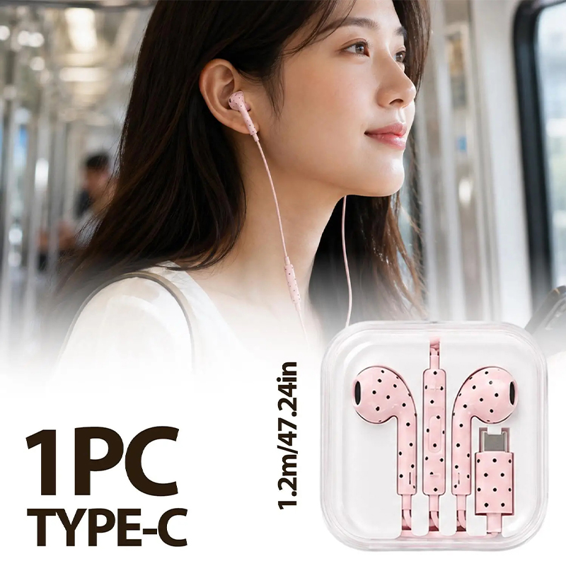 سماعات أذن لطيفة بنقاط البولكا - مراجعة Usb C Earphone وسعره