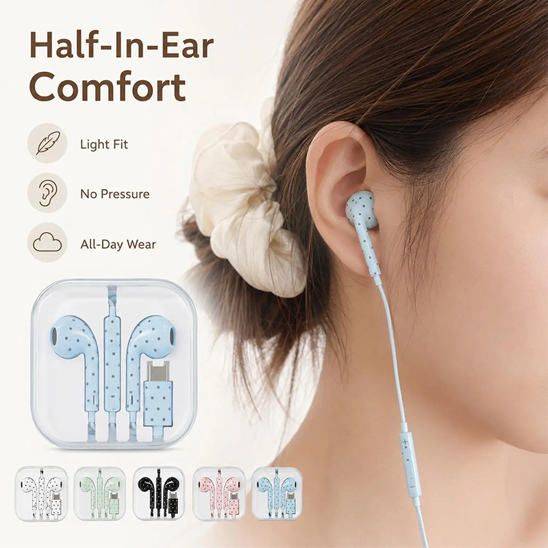 سماعات أذن لطيفة بنقاط البولكا - مراجعة Usb C Earphone وسعره